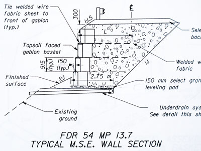 Blueprint - gabion faced retaining wall section